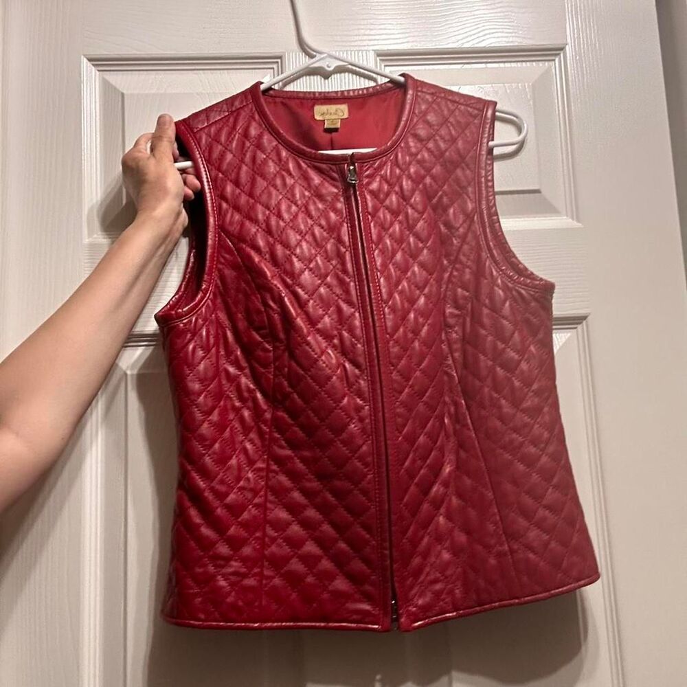 Nordstrom Caslon Red Quilted Leather Lamb Skin Vest Gilet Size S